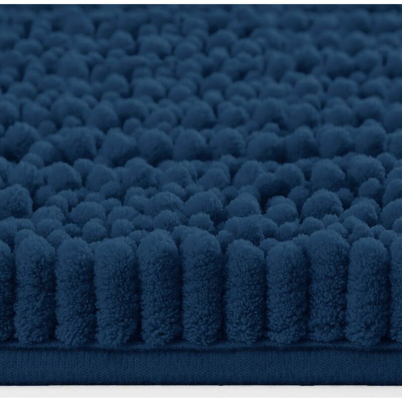 2 Piece Set Blue Soft Cozy Plush Chenille Bath Mat Bathroom Rug