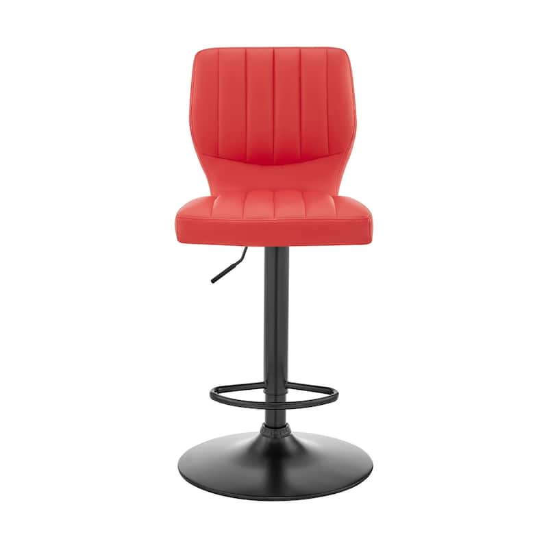 HomeRoots Red and Black Faux Leather And Iron Adjustable Height Swivel Bar Chair - 46" x 17" x 21"