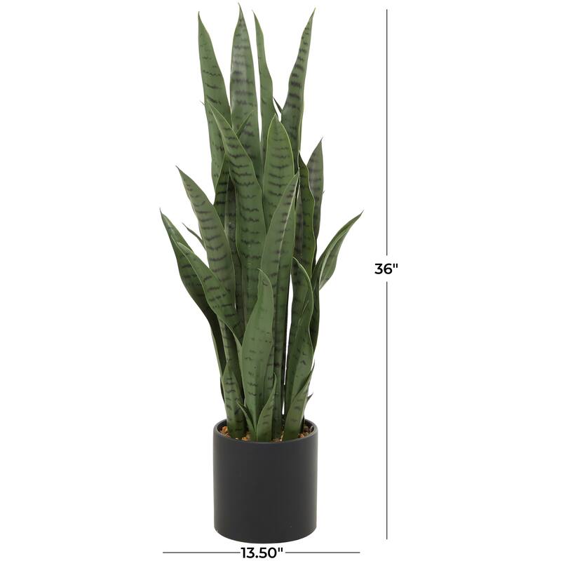 Faux Foliage Artificial Plant with Black Porcelain Pot and Stone Details - Green - Roche River Decor - 14"W x 14"L x 36"H