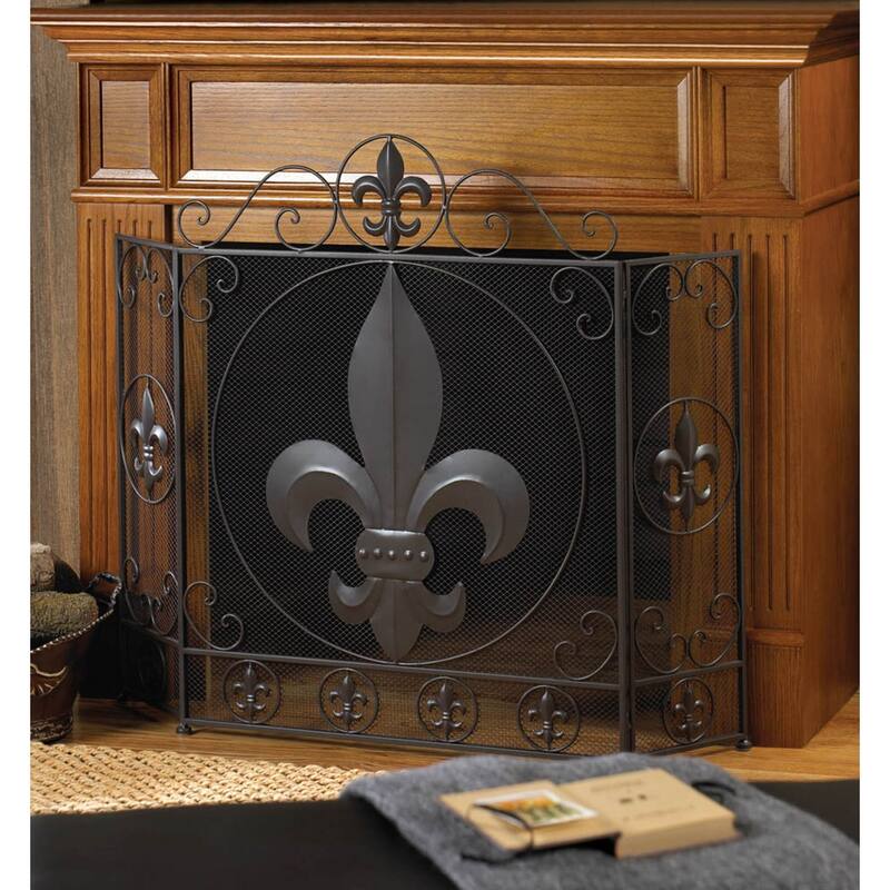 33" Black and Gray Fleur-De-Lis Fireplace Screen