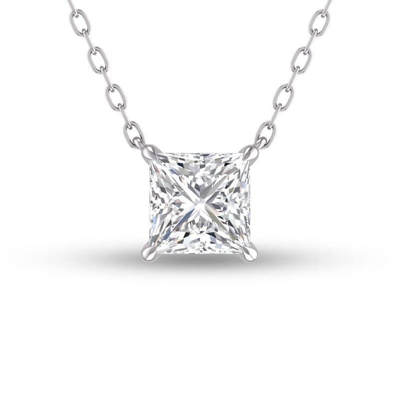 Marquee Lab Grown 1/2 Carat Floating Princess Cut Diamond Solitaire Pendant in 14K White Gold