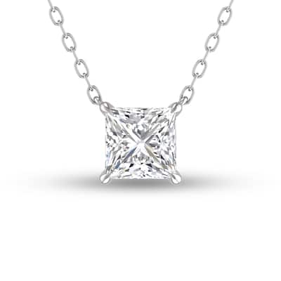 Marquee Lab Grown 1/2 Carat Floating Princess Cut Diamond Solitaire Pendant in 14K White Gold