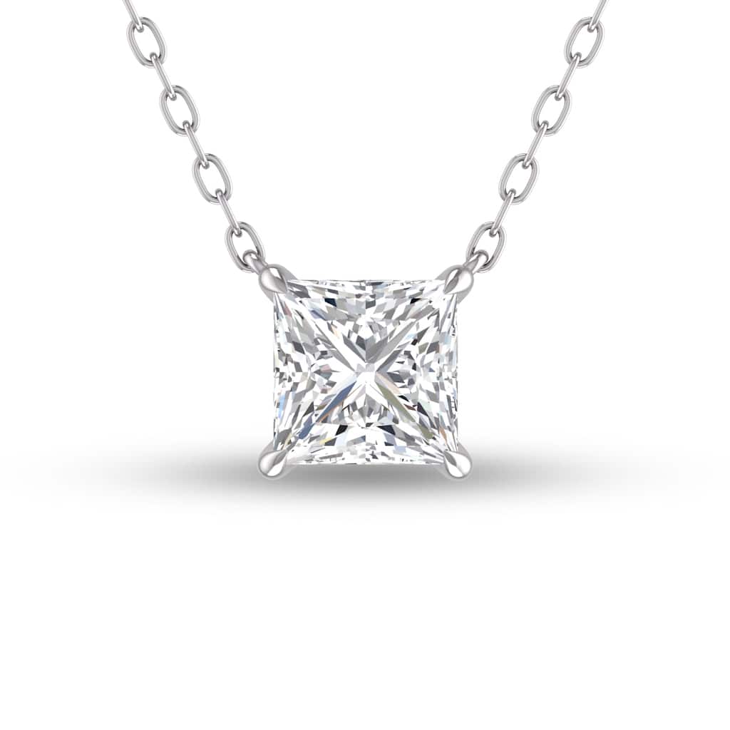 Marquee Lab Grown 1/2 Carat Floating Princess Cut Diamond Solitaire Pendant in 14K White Gold