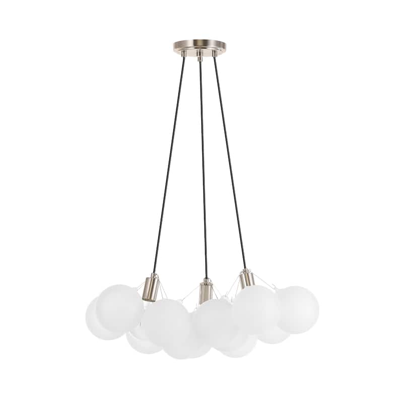 Rhys 24" 3-Light Mid-Century Glam Frosted Glass Orb LED Chandelier, White/Brushed Nickel, by JONATHAN Y