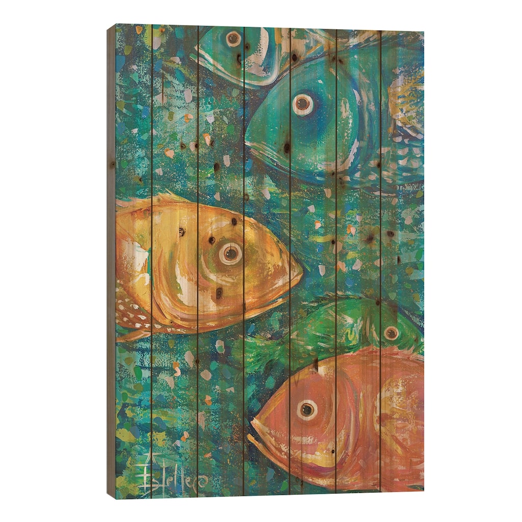 Fish Tales II Print On Wood by Estelle Grengs - Multi-Color