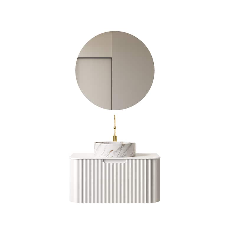 Wall-Mounted Floating Bathroom Vanity with Sink - White
