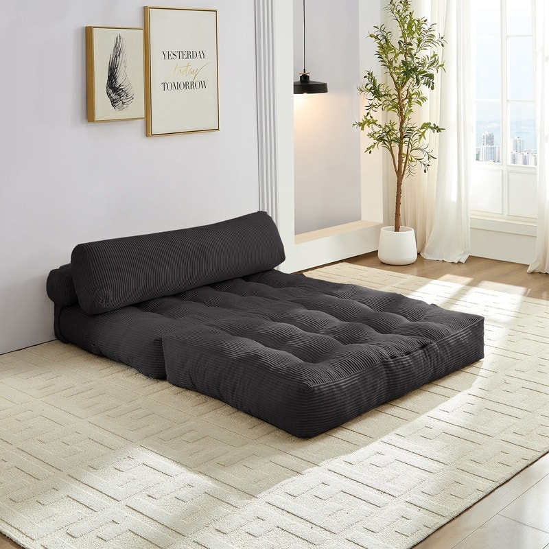 Mixoy W32''/W50'' Corded Velvet Fabric Folding Floor Lazy Futon Sofa Bed