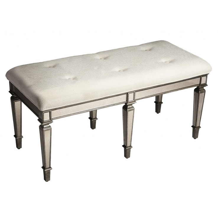 HomeRoots 42" Silver Upholstered 100% Cotton Entryway Bench - 42.25