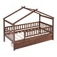 preview thumbnail 13 of 12, Walnut Twin Size Wooden House Bed with Two Drawers and Fence for Boys, Girls and Bedroom