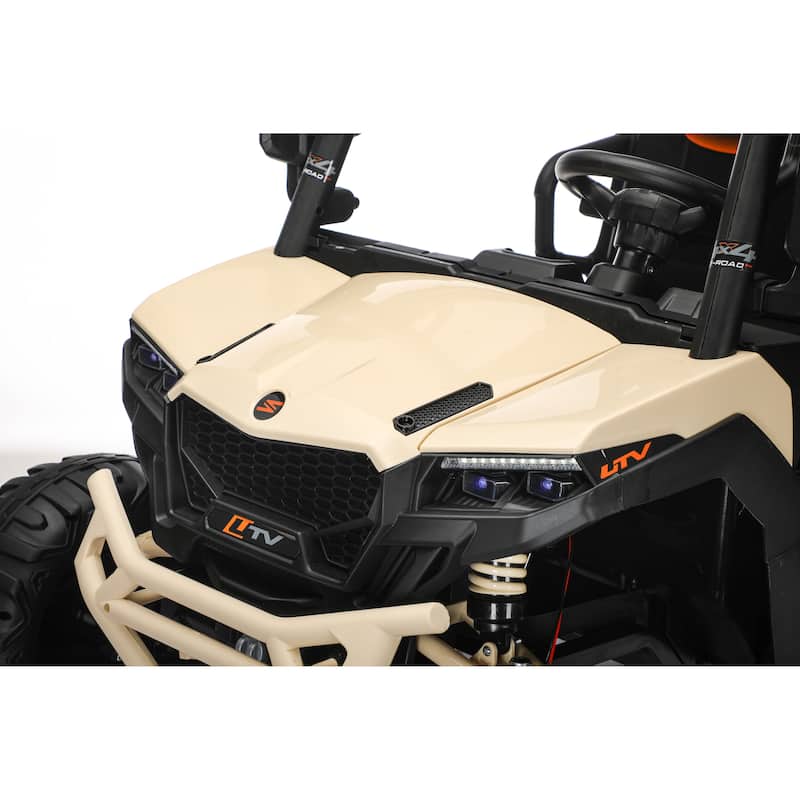 24V Kids Golf Cart, 4WD 2 Seater Ride on Car w/Sun Shade, Storage Trunk & Remote Control, Electric Vehicle w/LED Lights