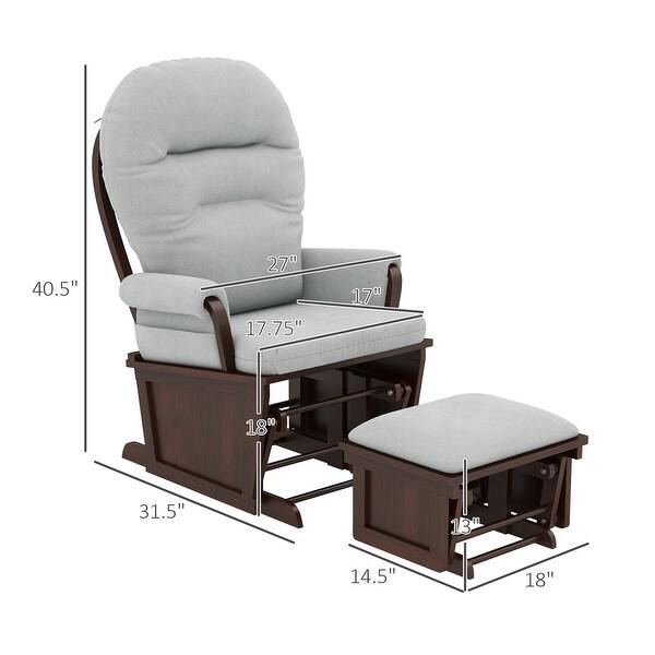 dimension image slide 1 of 3, Nursery Glider Rocking Chair w/ Ottoman, Thick Padded Cushion Seating