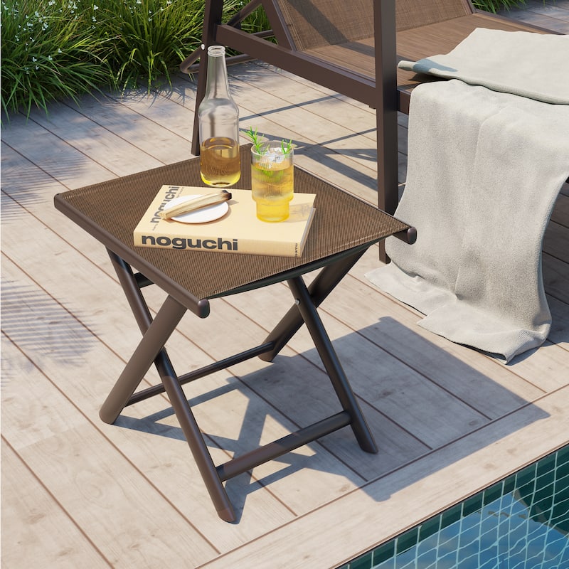 Outdoor Patio Folding Side Table Ottoman Camping End Table Plant Stand - 14.8in W x 17.1in L x 16.3in H