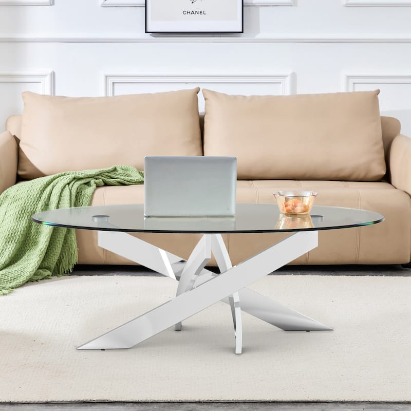 Chrome Lacquer Glass Modern Coffee Table