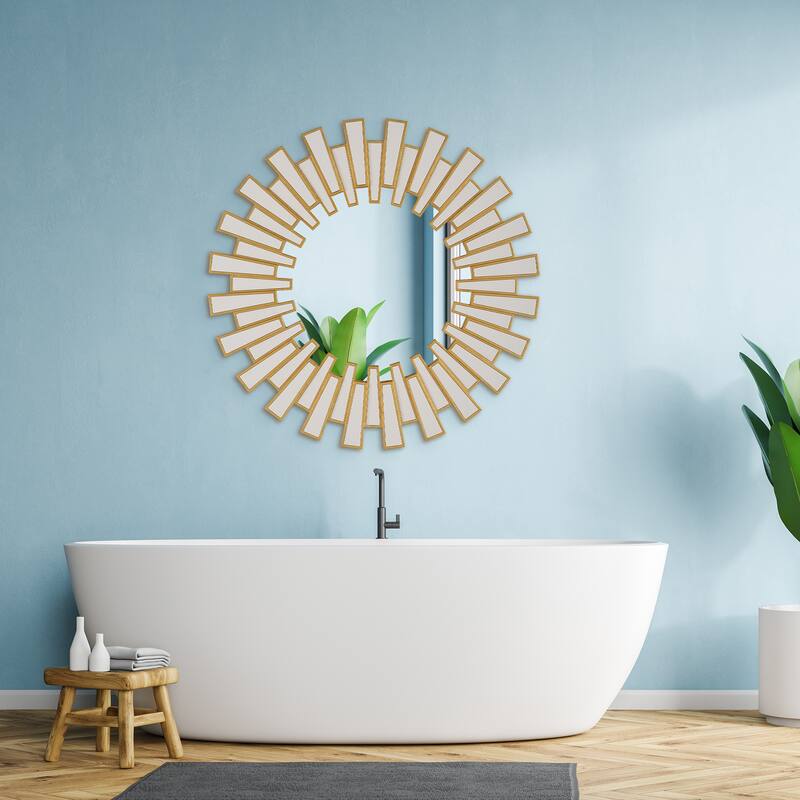 Copper Grove Gold Leaf Mirrored Rays Sunburst Wall Mirror