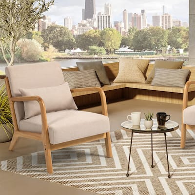 Leisure Chair with Solid Wood Armrest and Feet