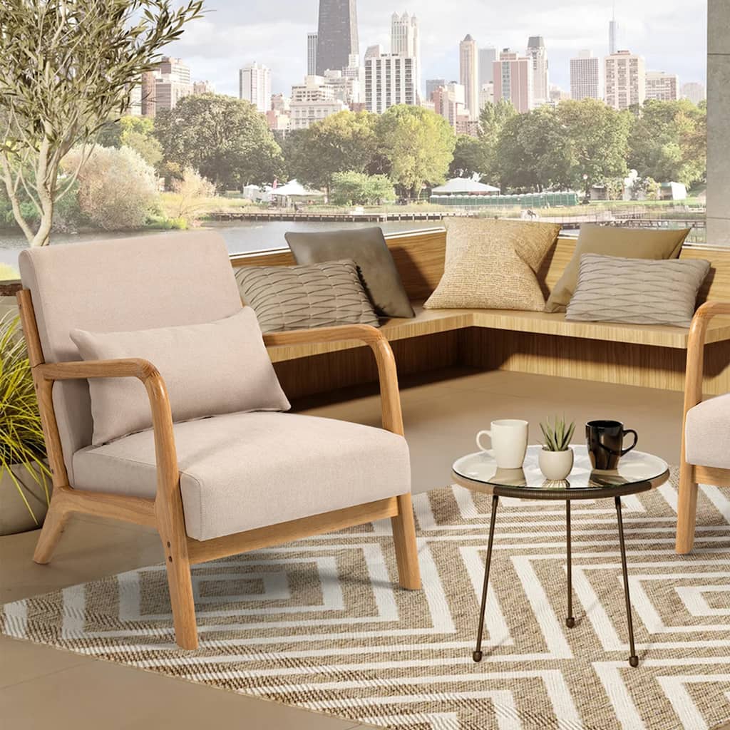 Leisure Chair with Solid Wood Armrest and Feet