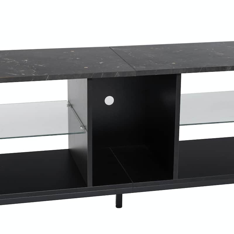 Modern Iron TV Stand with LED Lights, Remote Control, and Toughened Glass Shelves