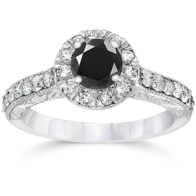 1 3/4ct Vintage Treated Black Diamond Engagement Ring White Gold