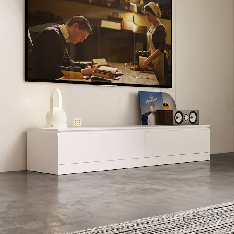 Sleek Entertainment Center with Drawers and Open Shelves