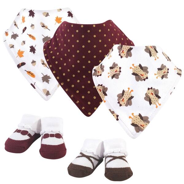 slide 1 of 1, Hudson Baby Infant Girl Cotton Bib and Sock Set 5pk, Girl Turkey, One Size - Girl Turkey - One Size One Size - Girl Turkey