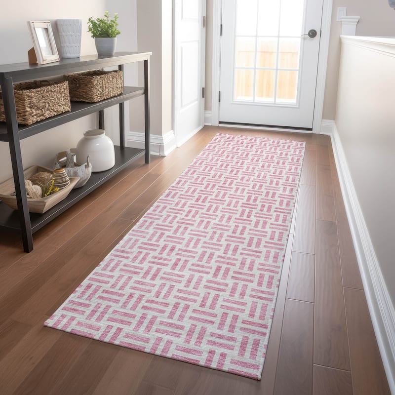 Machine Washable Indoor/ Outdoor Contemporary Basketweave Chantille Rug