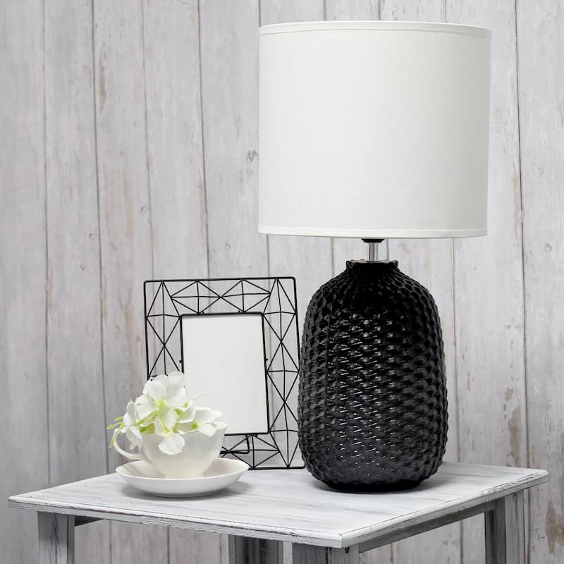 20.4" Purled Texture Lamp with White Fabric Shade