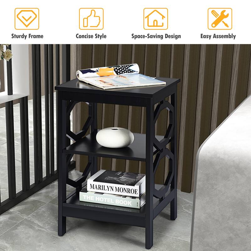 Costway 3-tier Nightstand Sofa Side End Accent Table Storage Display