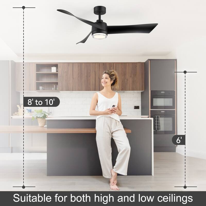 54" ABS 3-Blade LED Ceiling Fan with Light and Remote