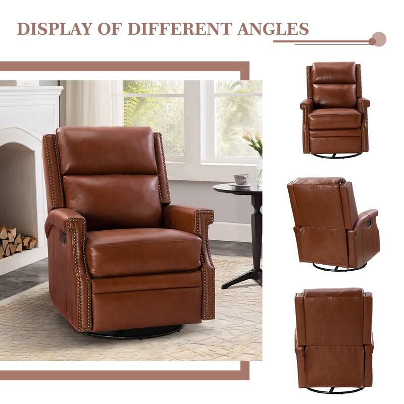 Echidna Transitional Genuine Leather Swivel Rocker Nursery Chair with Nailhead Trim by HULALA HOME