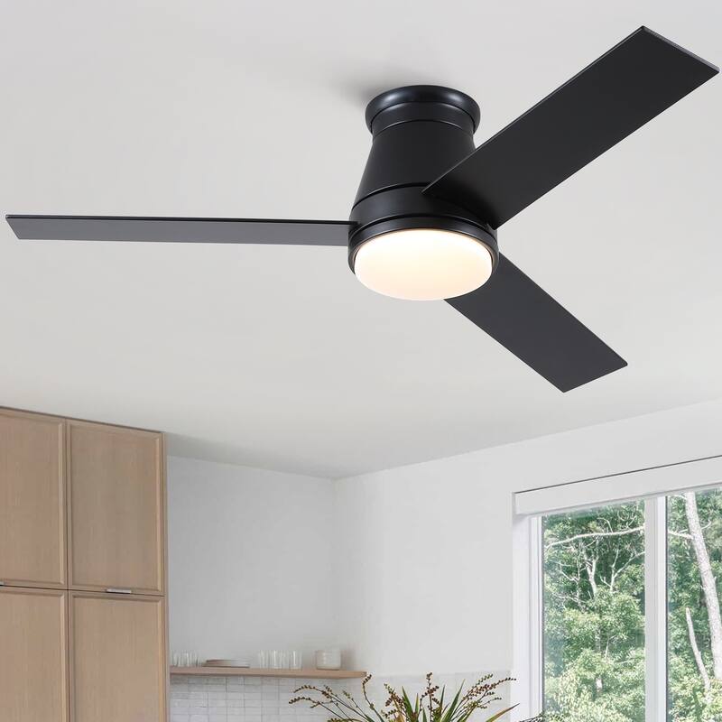 YUHAO AeroLite 48 in. Indoor White Low Profile Standard Ceiling Fan with Bright White Integrated LED Light Kit, Remote Included