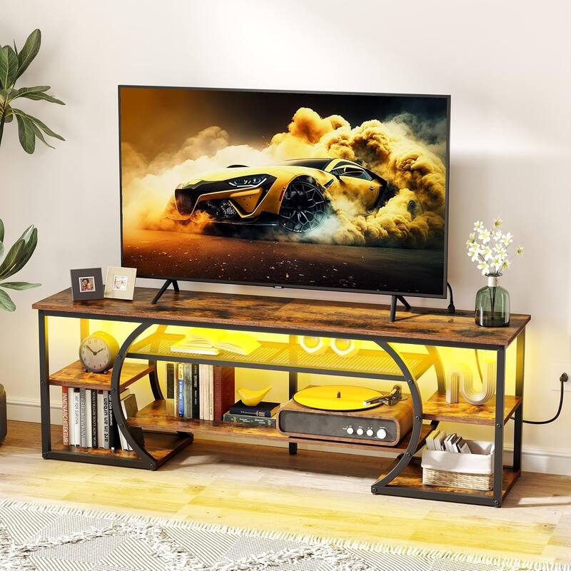 Moasis 63" LED TV Stand Media Console with Wide Open Shelves for up to 70 Inch TVs - Brown