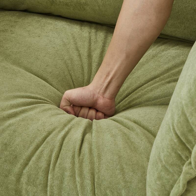 47" Cozy Upholstered Armchair with Movable Ottoman, Wide Seat, Curved Armrests and Soft Pillows