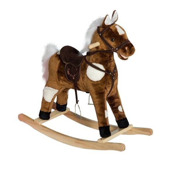 slide 2 of 9, Kids Metal Plush Ride-On Rocking Horse Chair Toy With Nursery Rhyme Music - Dark Brown - Dark Brown Dark Brown