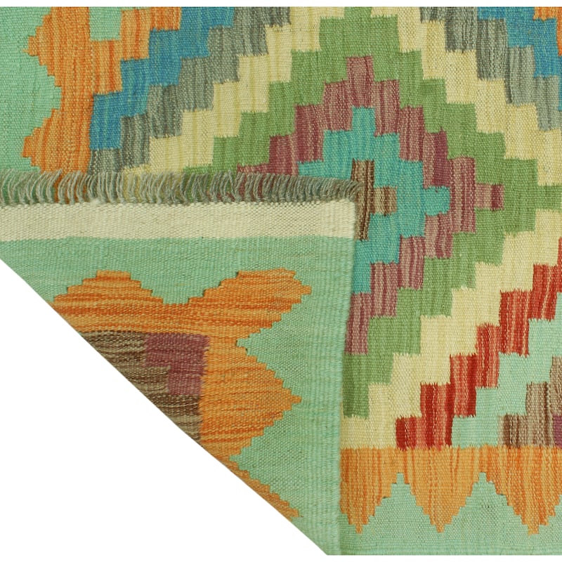 Sangat Flatweave Raleah Lt. Green/Orange Rug - 4'2" x 5'10"