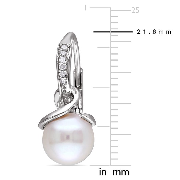 Miadora 8-8.5mm White Freshwater Cultured Pearl and Diamond Twist Leverback Earrings in Sterling Silver (G-H, I2-I3)