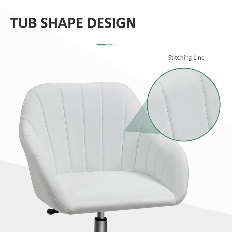 White Upholstered Swivel Task Chair with Adjustable Seat Height and Rolling Wheels for Home Office - 23.5"W x 23.25"D x 31"-35"H
