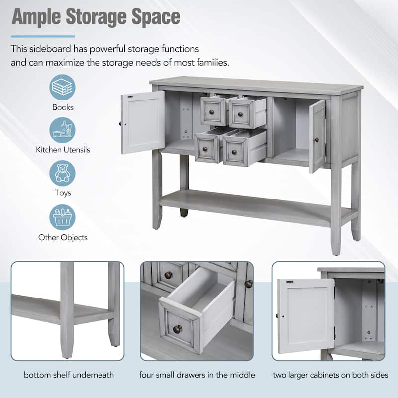Retro Style Buffet Sideboard Wood Console Table with Bottom Shelf, Easy Assemble, for Living Room, Kitchen, Entryway