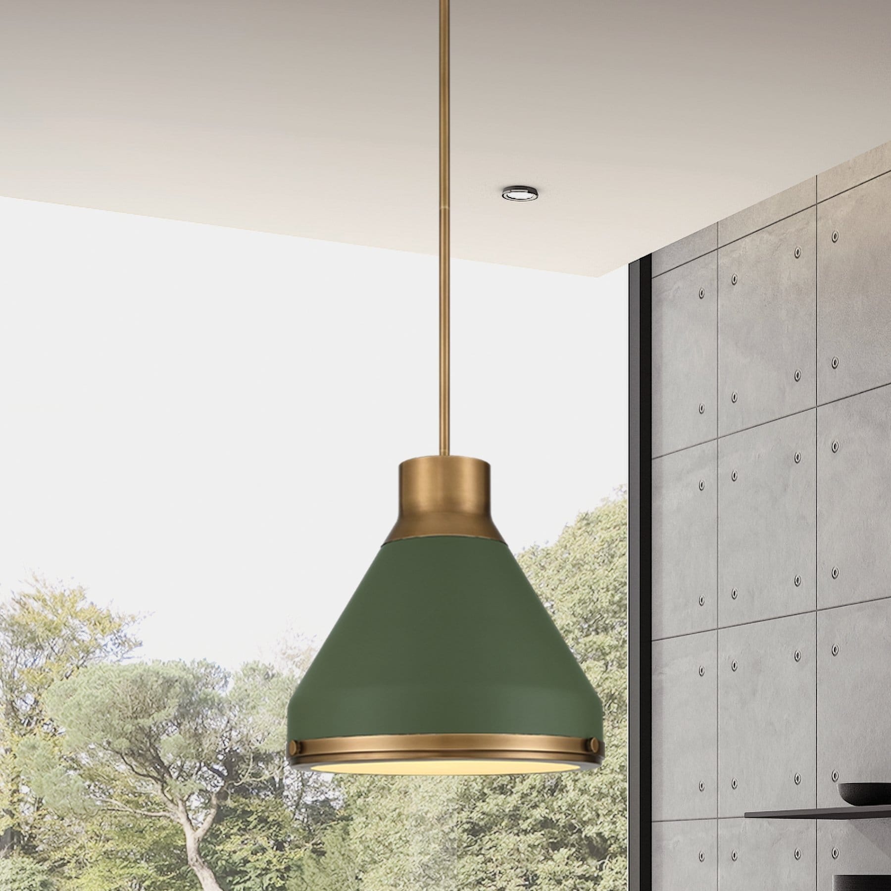 Thesis Doyle 18-inch 1-light Natural Brass Pendant Light with Matte Green Metal Shade