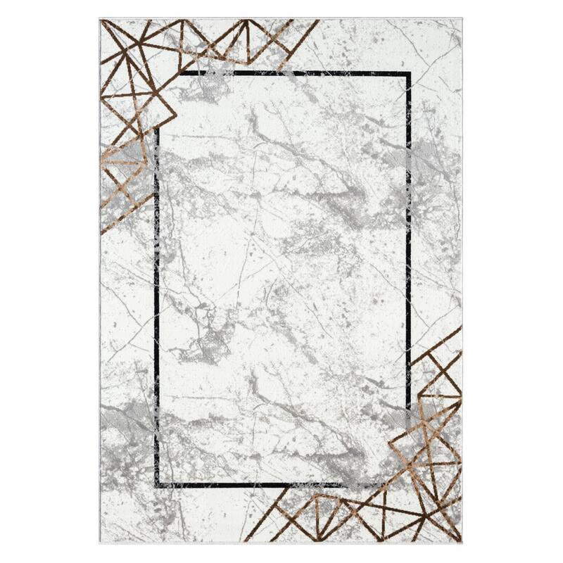 Kimberly Collection Abstract Border Area Rug - 2'X3'3" - White/Gray