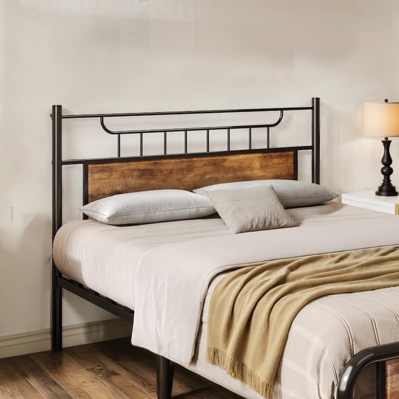 Industrial Wood Bed Frame with Headboard