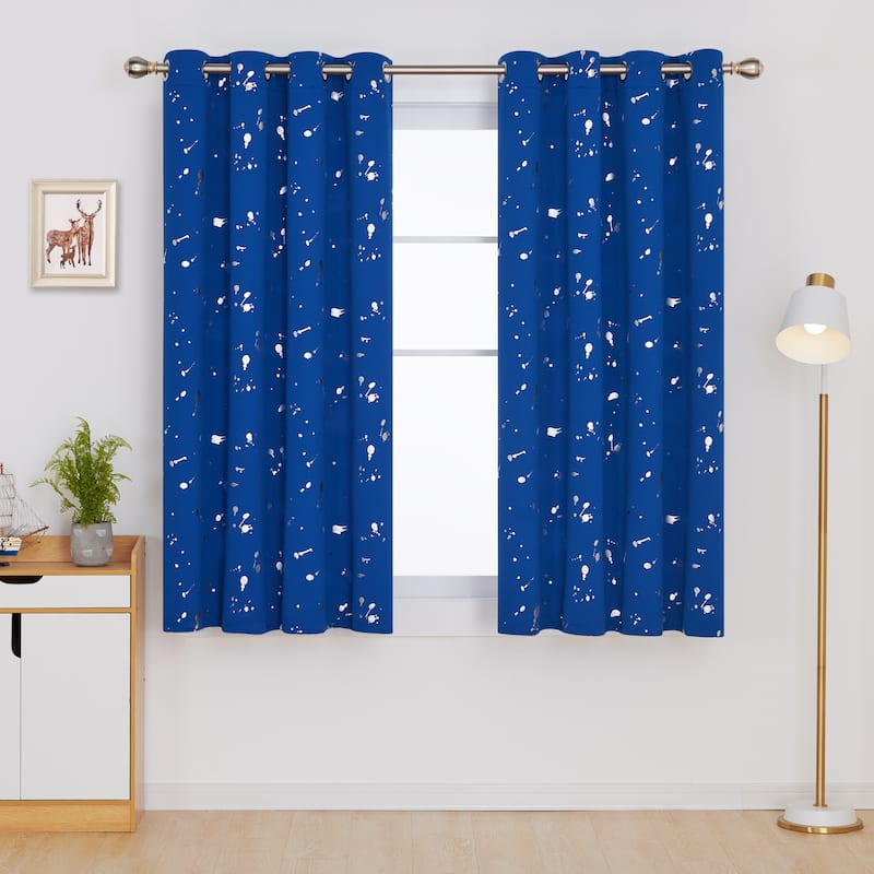 Deconovo Silver Spot 52 Width Curtain Panel Pair (2 Panel) - W52 x L54 - Royal Blue