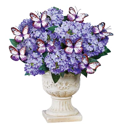 Artificial Purple Hydrangeas & Butterflies Bushes - Set of 3 - 16.750 x 11.000 x 4.250