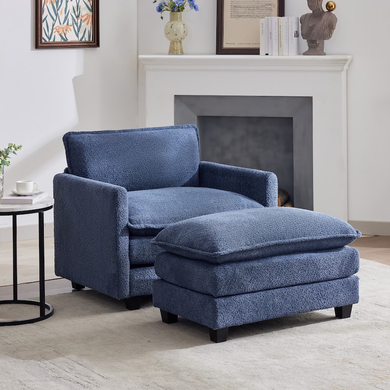 CLICKBIN Chenille Fabric Stragiht Arm L-Shaped Modular Sectional Sofa Couch with Ottoman for Living Room - Royalblue