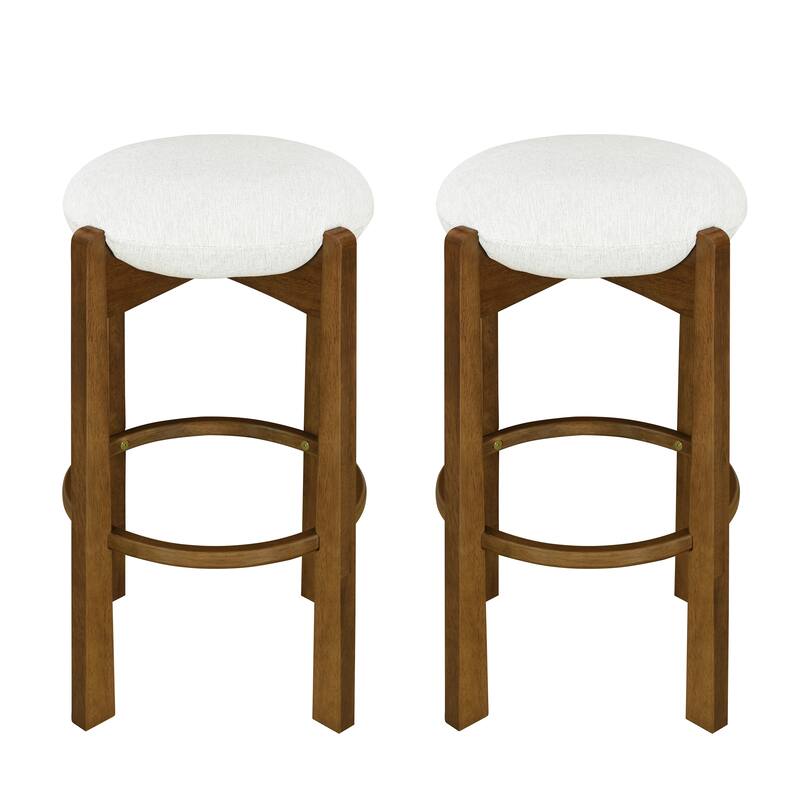 Christopher Knight Home - Tara Rubberwood Upholstered Barstools in Walnut and Ivory Fabric