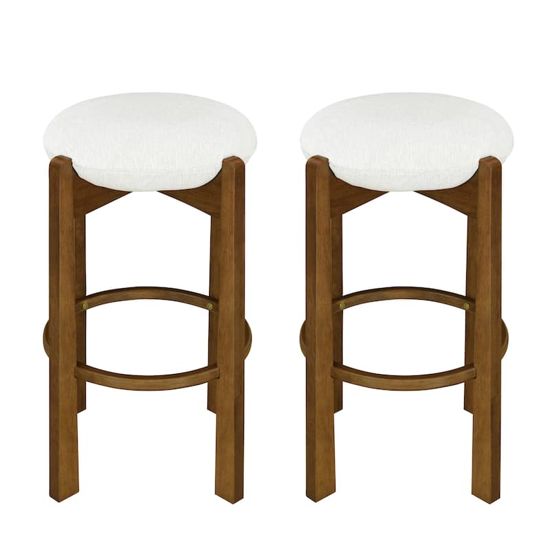 Roomfitters Tara Indoor Rubberwood Barstools with Ivory Upholstery, Dark Walnut Finish