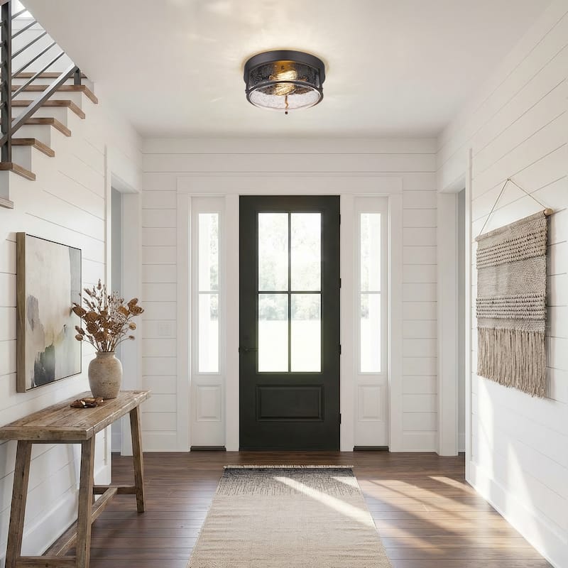 2-Light Farmhouse Flush Mount Ceiling Lights with Seeded Glass