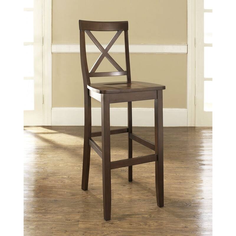 Set of 2 - X-Back 30-inch Solid Wood Barstool in Mahogany Finish - 46.5" H x 18.5" W x 22.5" D