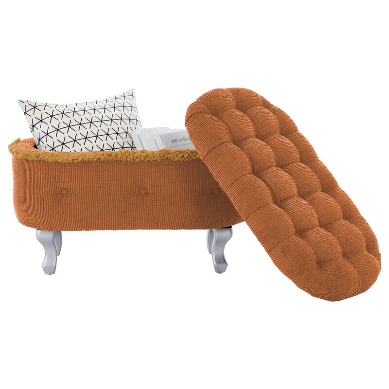 Button-Tufted Storage Bench, Small Upholstered End-of-Bed Ottoman with Fringe, Multi-Use Window & Shoe Cabinet Bench