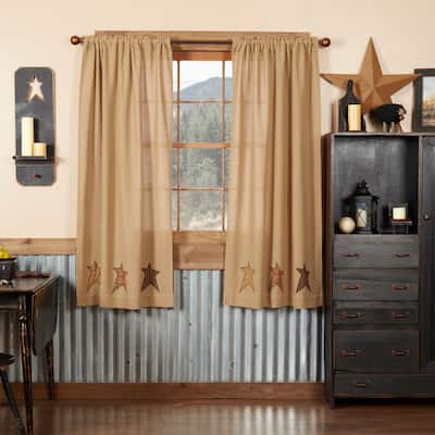 Stratton Burlap Applique Star Short Panel Set of 2 63x36 - Short Panel 63x36 - Short Panel 63x36