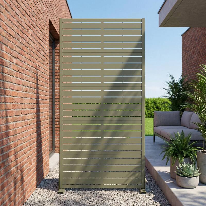 72in Dovelina Outdoor Freestanding Metal Privacy Screen Decorative Garden Fence - 59"x30" - Olive Green